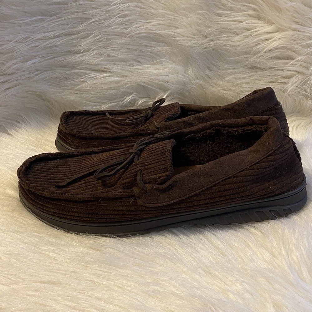 Dearfoams Slippers Mens Size Large 11-12 Brown Slip On Shoes Cozy Comfort